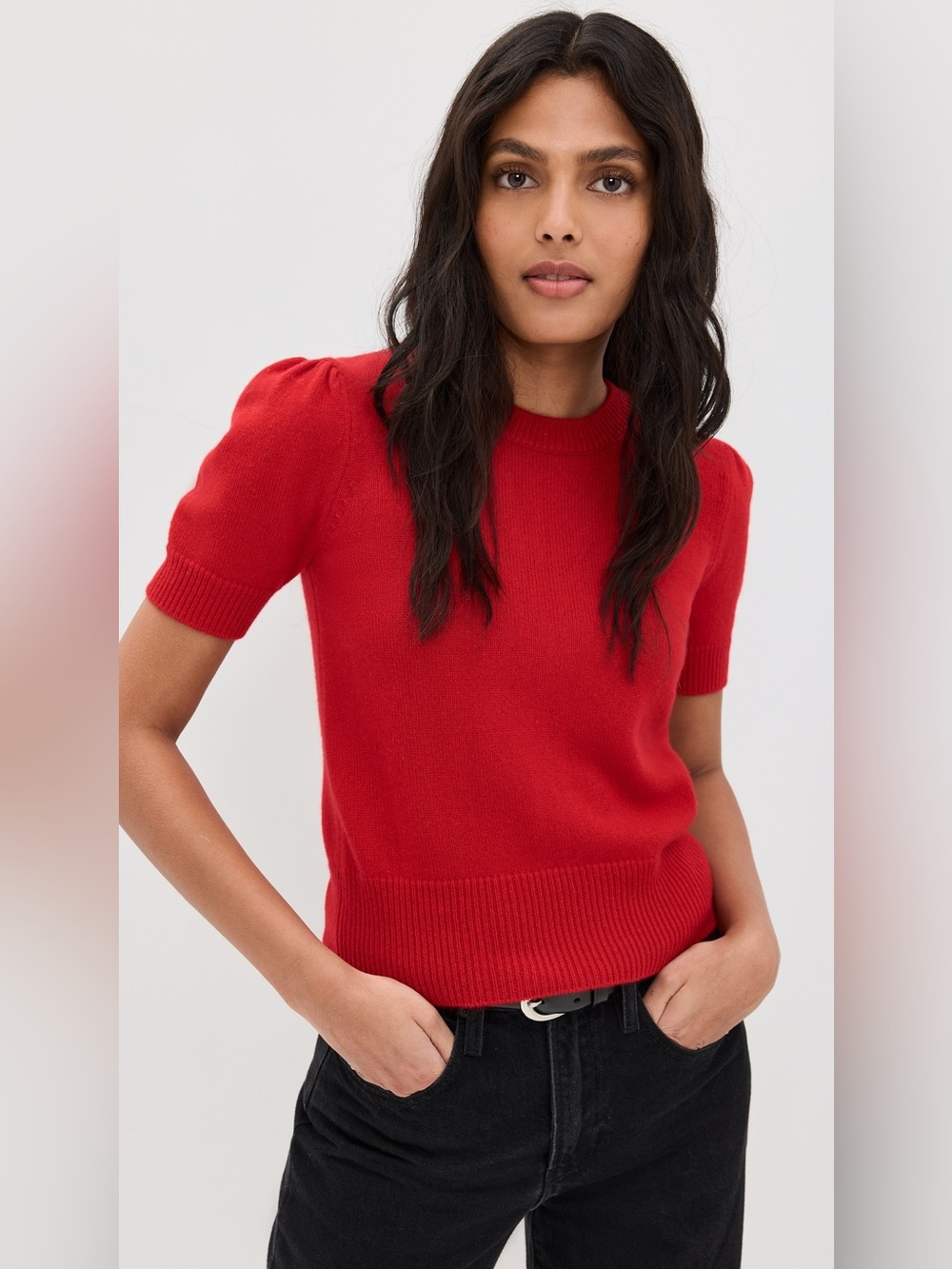 NWT FRAME 100% Cashmere Short Sleeve Ruffled Sweater XS